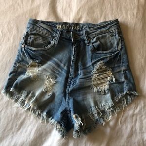 High Waist Distressed Denim Shorts